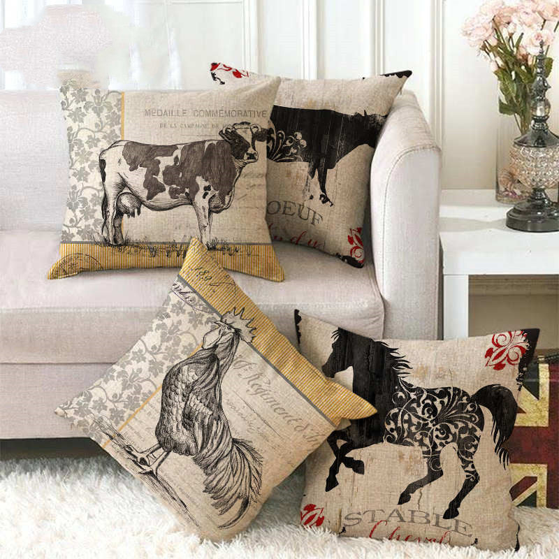 Retro Animal Linen Pillowcase Set - Home & Garden Cushion Cover
