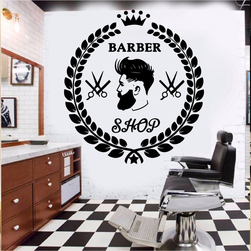 Wall Decal Barber Shop Mural Sticker for Art Decor Black 58x63cm