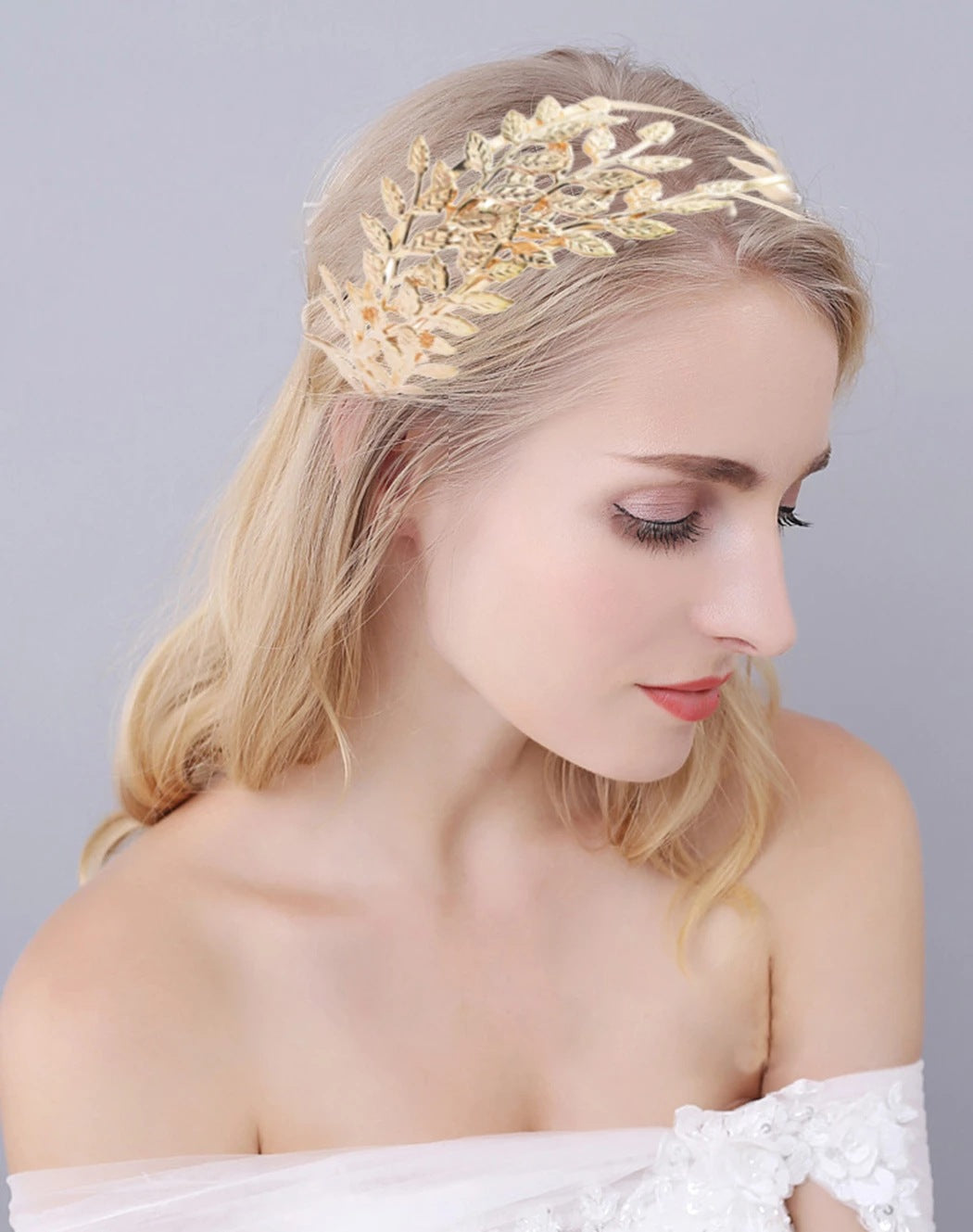 European & American Fashion Leaf Headband - Double Leaf Alloy Hair Accessory - Gold