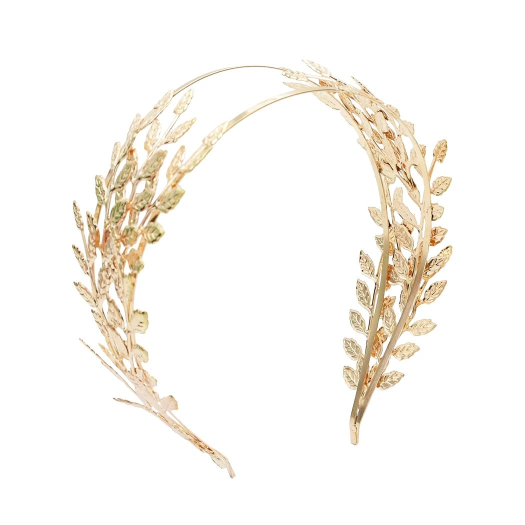 European & American Fashion Leaf Headband - Double Leaf Alloy Hair Accessory - Gold