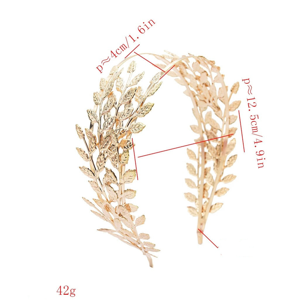European & American Fashion Leaf Headband - Double Leaf Alloy Hair Accessory - Gold