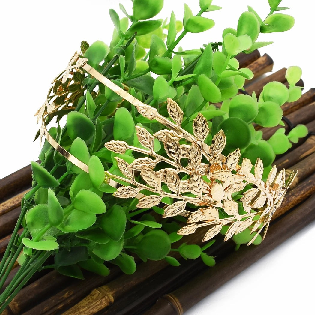 European & American Fashion Leaf Headband - Double Leaf Alloy Hair Accessory - Gold