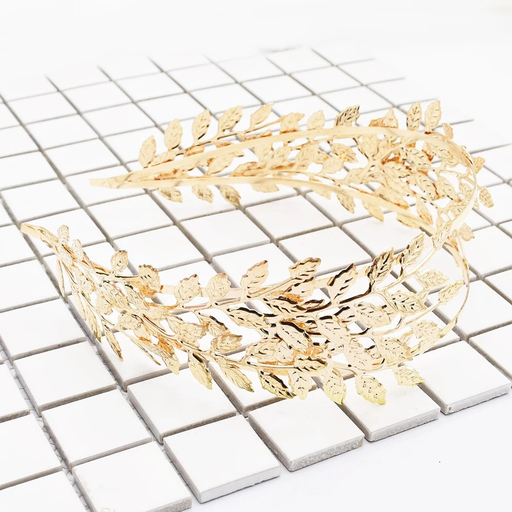 European & American Fashion Leaf Headband - Double Leaf Alloy Hair Accessory - Gold
