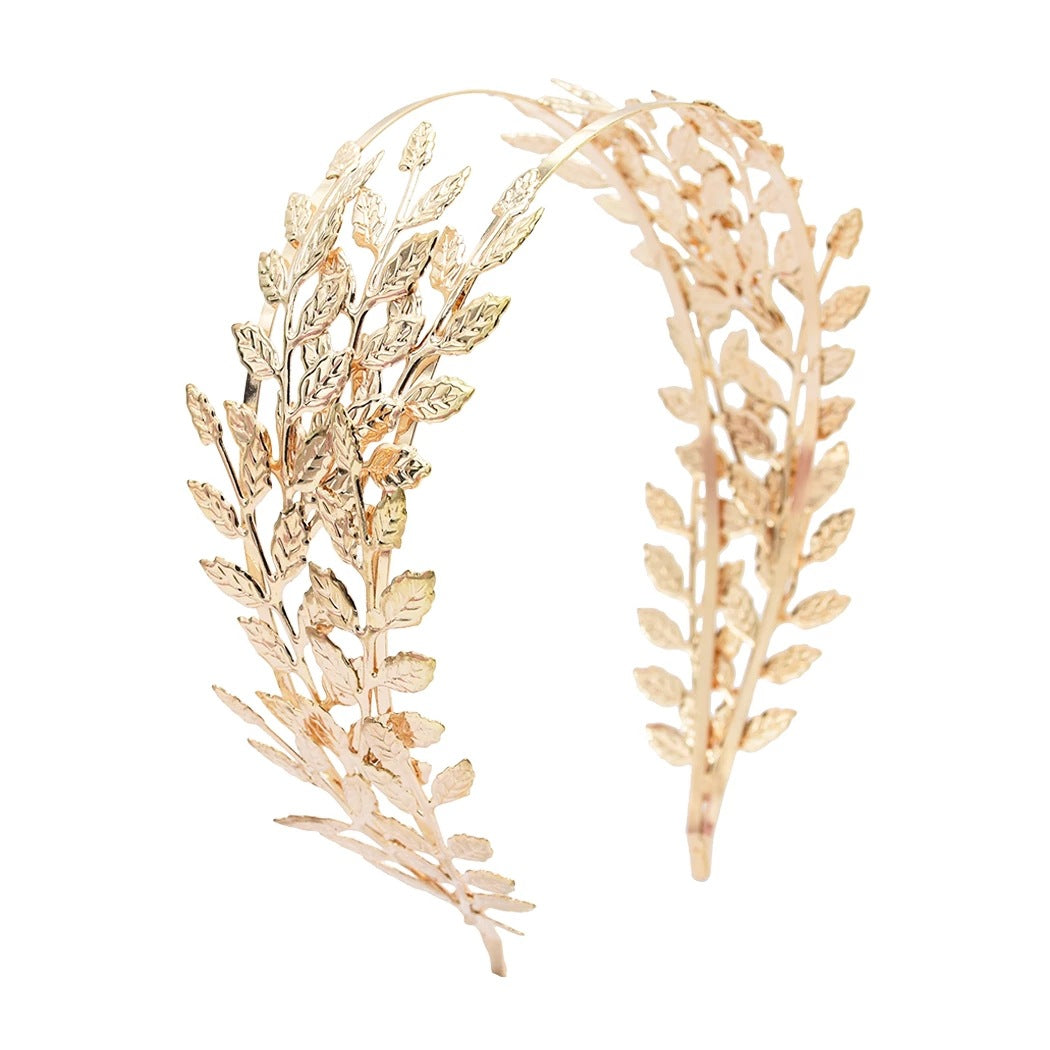 European & American Fashion Leaf Headband - Double Leaf Alloy Hair Accessory - Gold