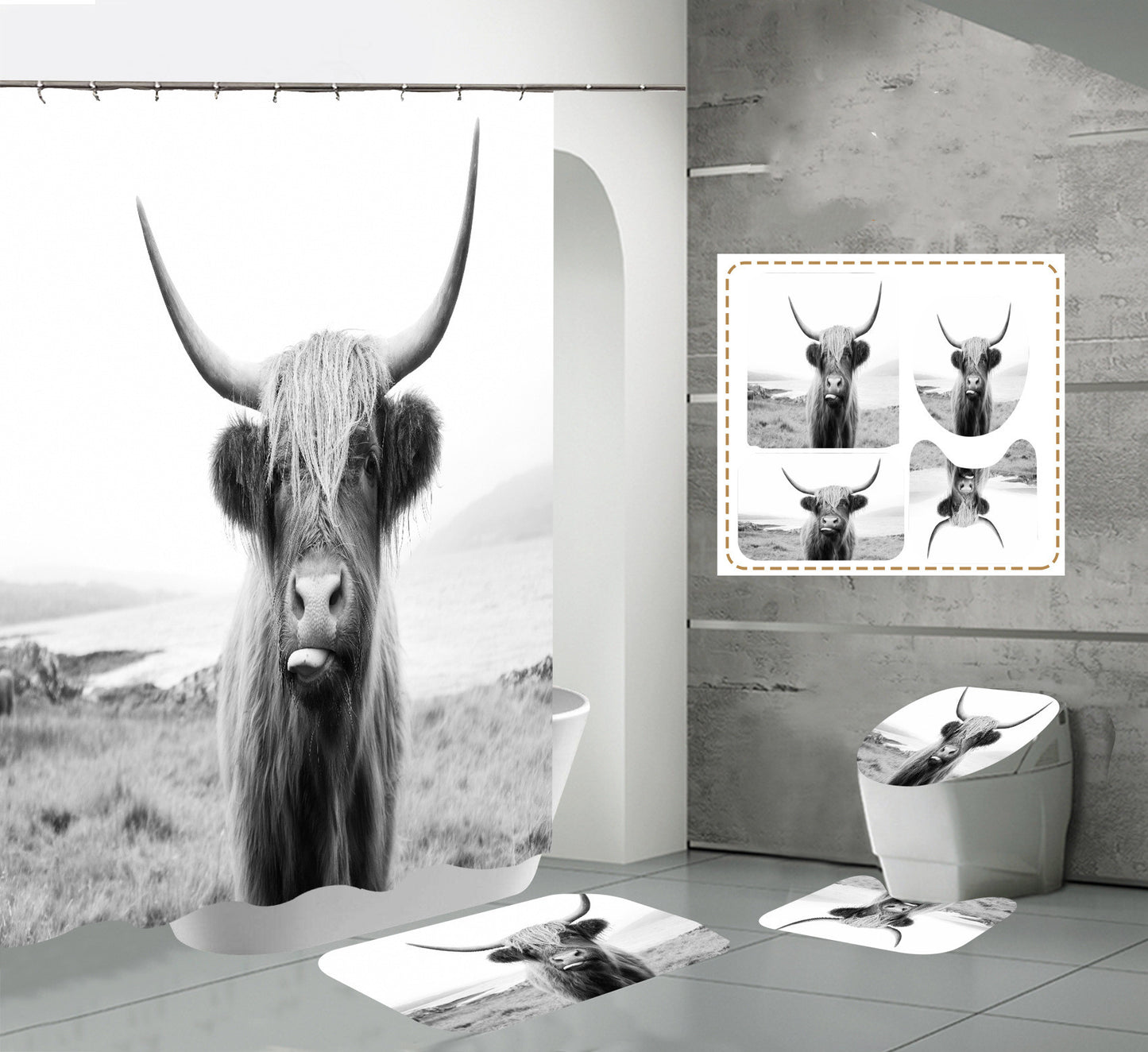 Rustic Farmhouse Cow Shower Curtain for Bathroom - Watercolor Hippie Design, 180x180cm
