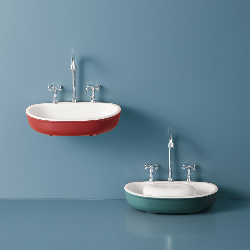 Double-Layer Bathroom Sink Soap Box with Drain - Creative Faucet Style