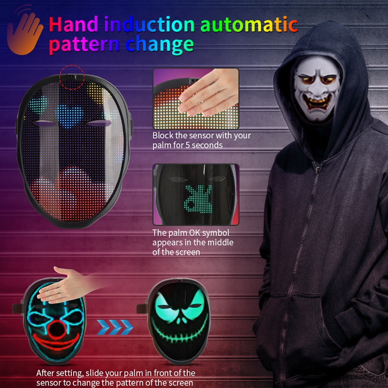 LED Face Mask with App Control - Glowing Party & Holiday Mask, Color Variants