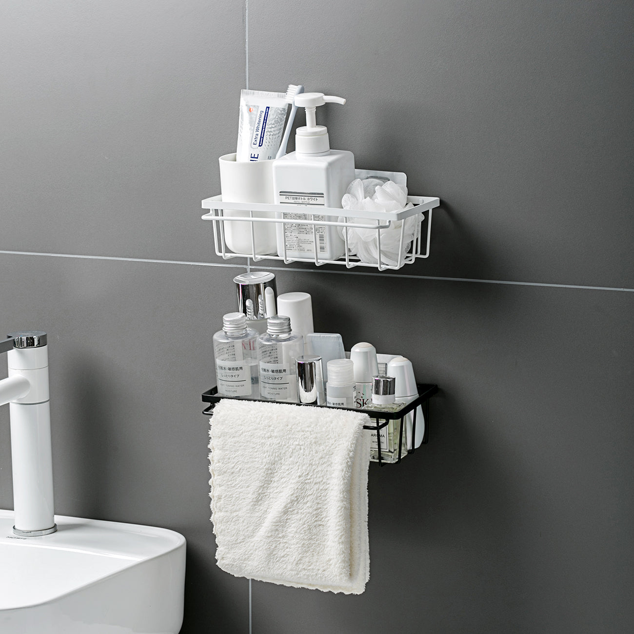 Punch-Free Bathroom Wrought Iron Shelf - No Drilling Nordic Style Black