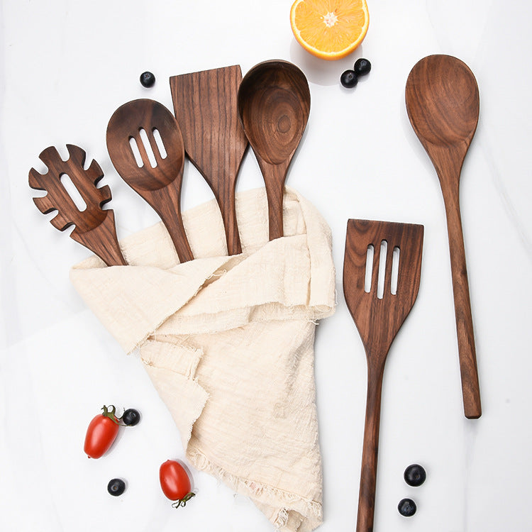 6-Piece Black Walnut Kitchen Utensil Set Wooden Cooking Tools Kitchenware