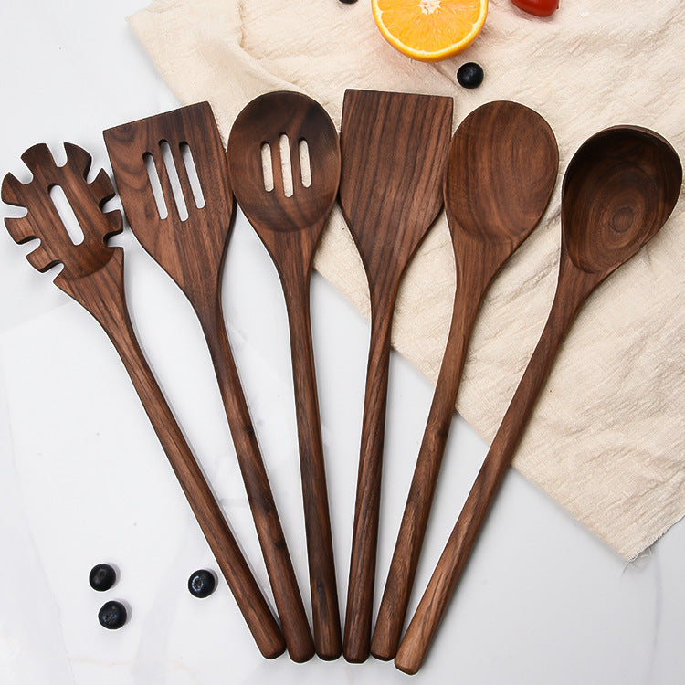 6-Piece Black Walnut Kitchen Utensil Set Wooden Cooking Tools Kitchenware