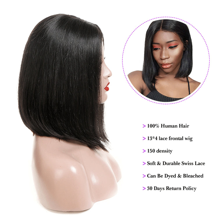 Real Human Hair Wigs Short Bob Lace Front Wigs 13x4 8-14 Inch Natural Color