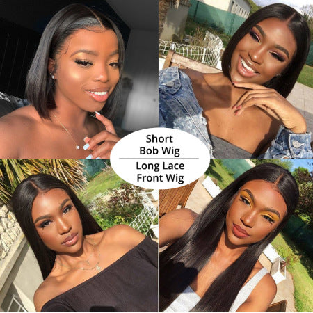 Real Human Hair Wigs Short Bob Lace Front Wigs 13x4 8-14 Inch Natural Color