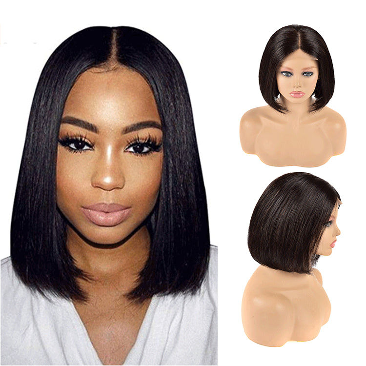 Real Human Hair Wigs Short Bob Lace Front Wigs 13x4 8-14 Inch Natural Color