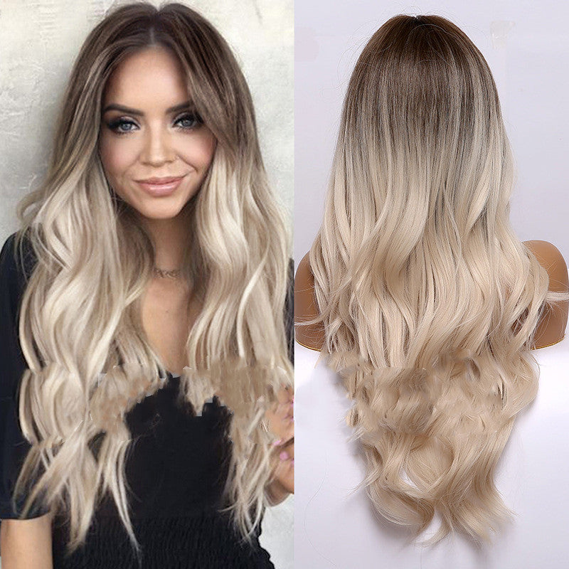 Gradient Golden Long Curly Synthetic Wig