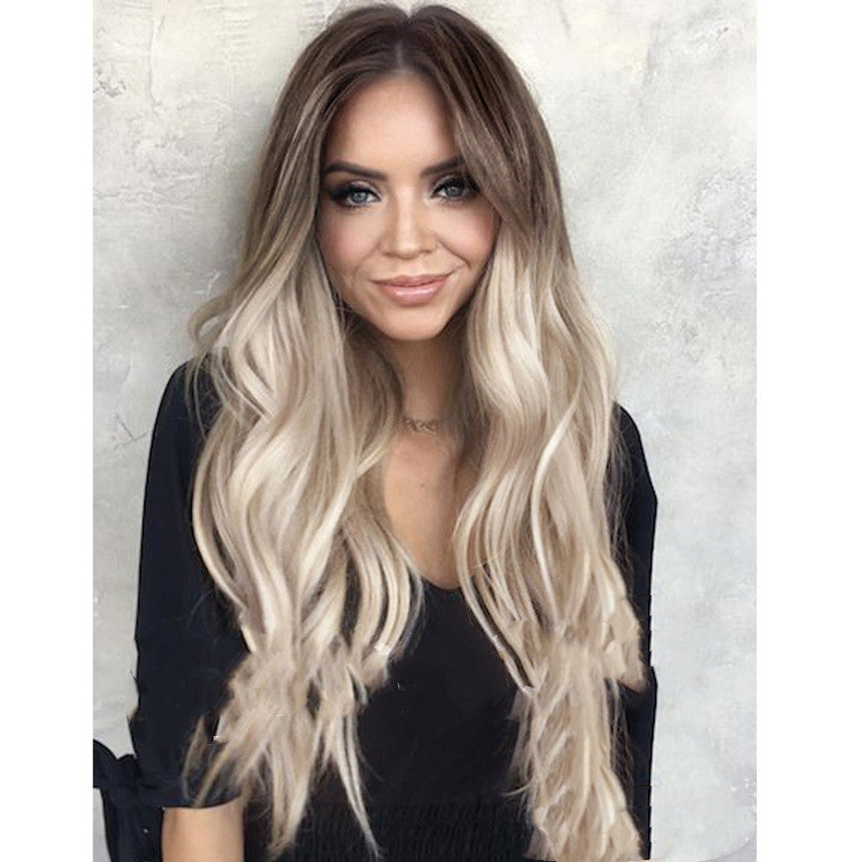 Gradient Golden Long Curly Synthetic Wig