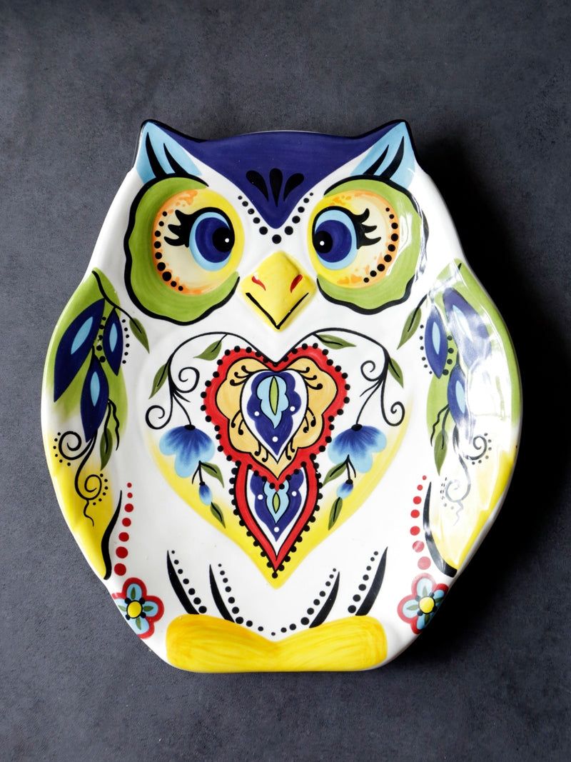 Personalized Cartoon Dinnerware Set with Irregular-Shaped Plates - Owl 9-Inch