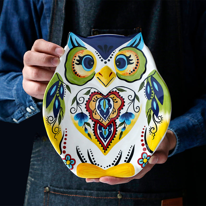 Personalized Cartoon Dinnerware Set with Irregular-Shaped Plates - Owl 9-Inch