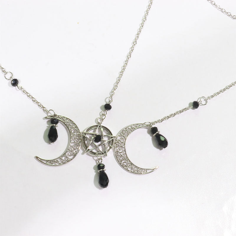 Moon Pentagram Head Chain Hair Accessory - Black
