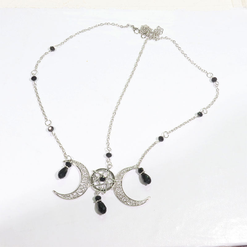 Moon Pentagram Head Chain Hair Accessory - Black