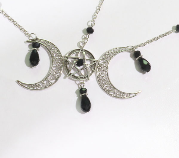 Moon Pentagram Head Chain Hair Accessory - Black