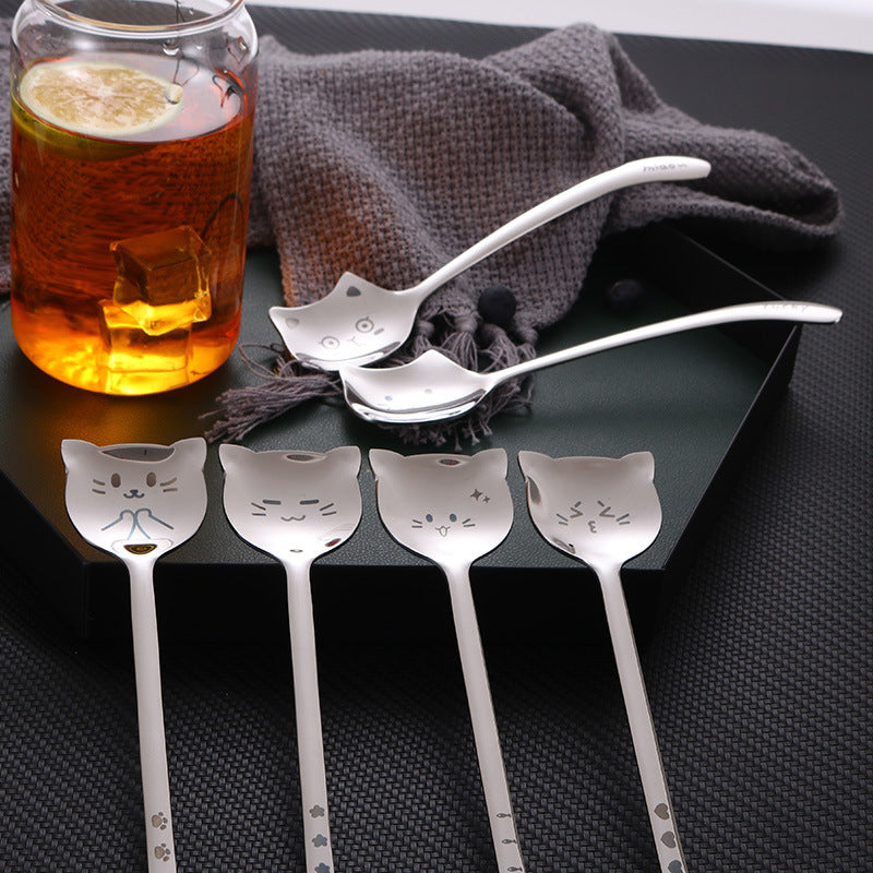 Japanese Korean Long-Tailed Cat Coffee Spoon - Stainless Steel Kitchen Utensil