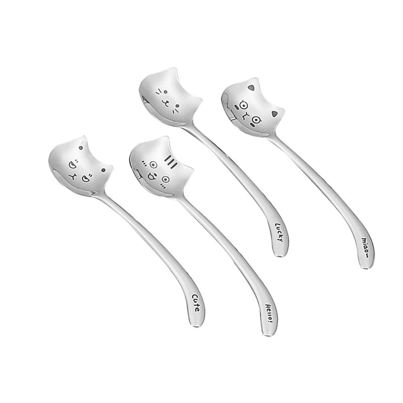 Japanese Korean Long-Tailed Cat Coffee Spoon - Stainless Steel Kitchen Utensil