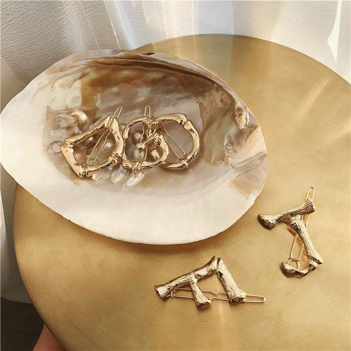 Gold Letter Hairpin Side Clip Simple Net Red Hair Accessory for Women