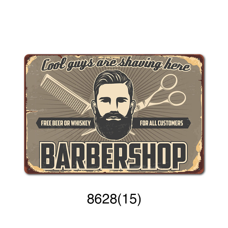 Retro Tin Wall Art - Barbershop Background Framed or Frameless Decorative Painting