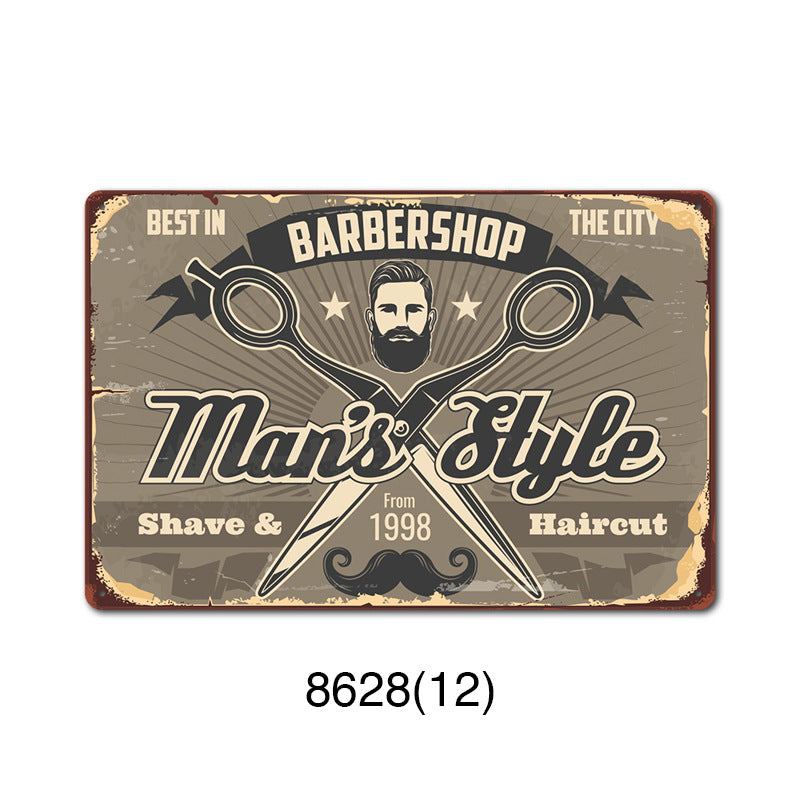 Retro Tin Wall Art - Barbershop Background Framed or Frameless Decorative Painting