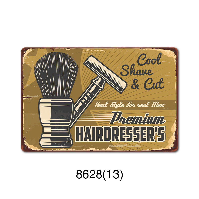 Retro Tin Wall Art - Barbershop Background Framed or Frameless Decorative Painting