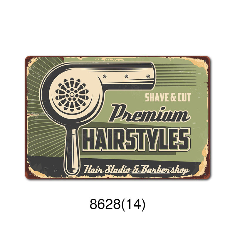 Retro Tin Wall Art - Barbershop Background Framed or Frameless Decorative Painting
