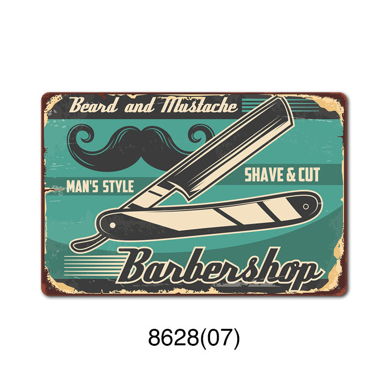 Retro Tin Wall Art - Barbershop Background Framed or Frameless Decorative Painting