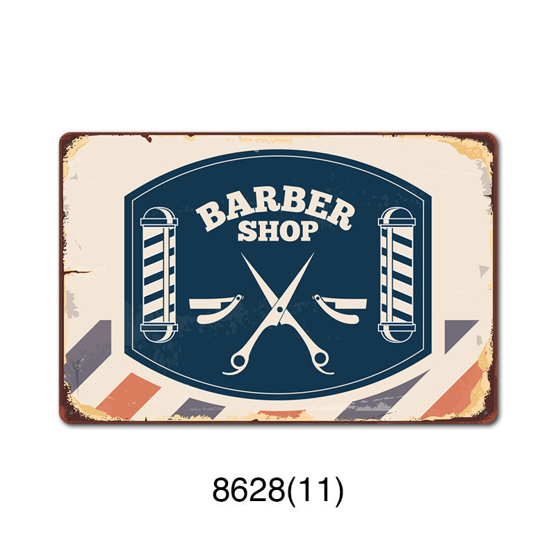 Retro Tin Wall Art - Barbershop Background Framed or Frameless Decorative Painting