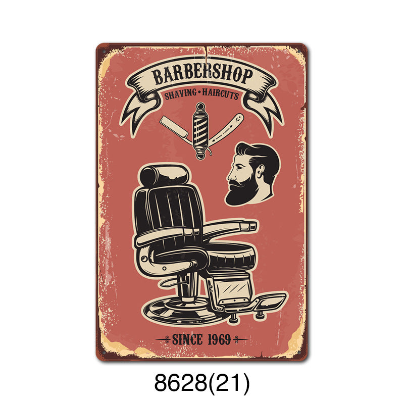 Retro Tin Wall Art - Barbershop Background Framed or Frameless Decorative Painting