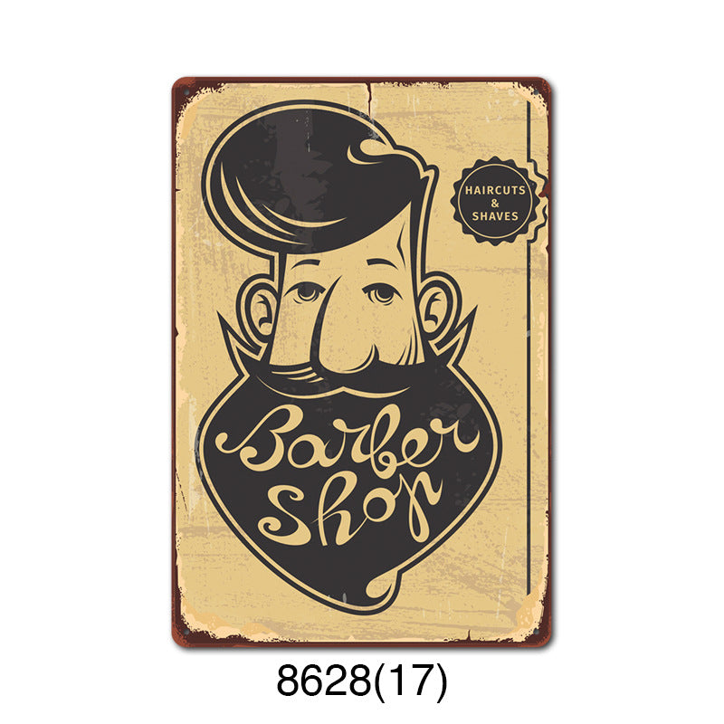 Retro Tin Wall Art - Barbershop Background Framed or Frameless Decorative Painting