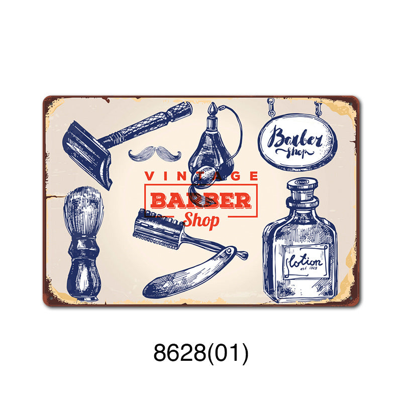 Retro Tin Wall Art - Barbershop Background Framed or Frameless Decorative Painting