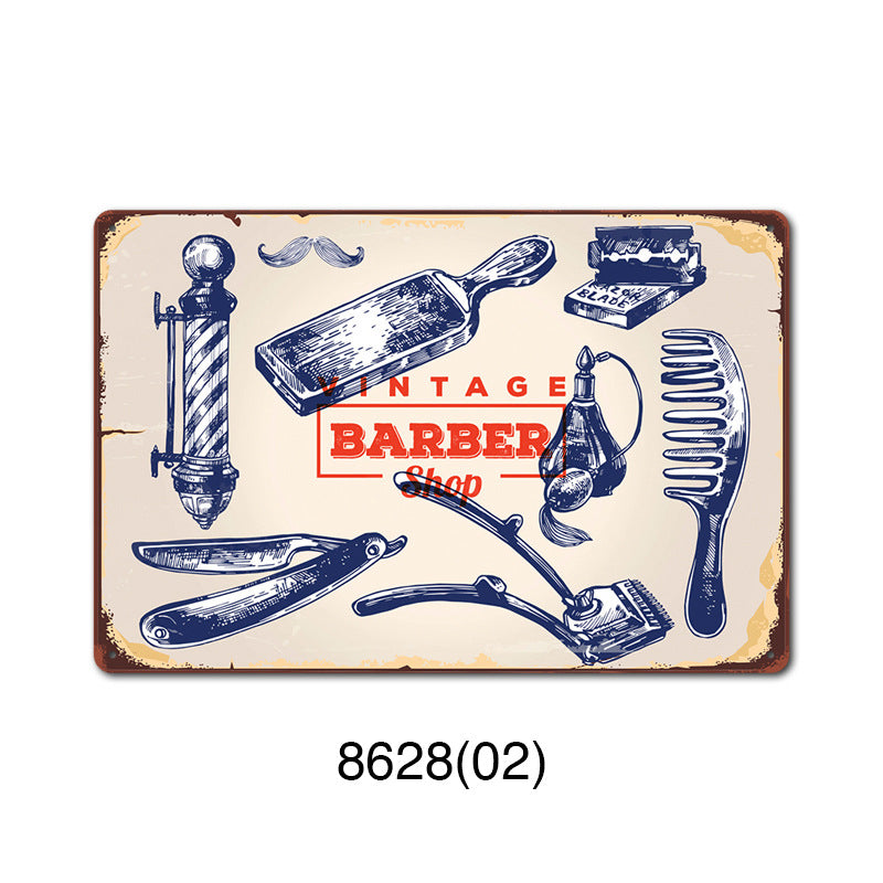 Retro Tin Wall Art - Barbershop Background Framed or Frameless Decorative Painting