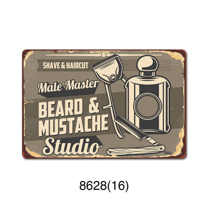 Retro Tin Wall Art - Barbershop Background Framed or Frameless Decorative Painting