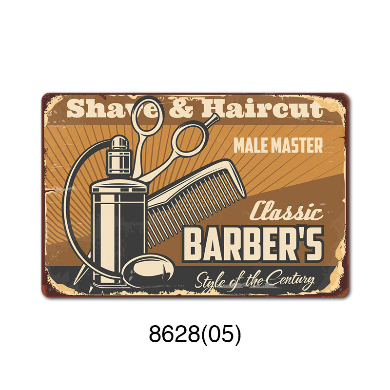 Retro Tin Wall Art - Barbershop Background Framed or Frameless Decorative Painting