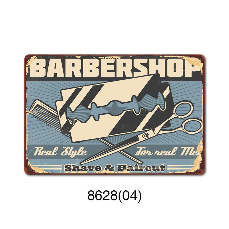 Retro Tin Wall Art - Barbershop Background Framed or Frameless Decorative Painting