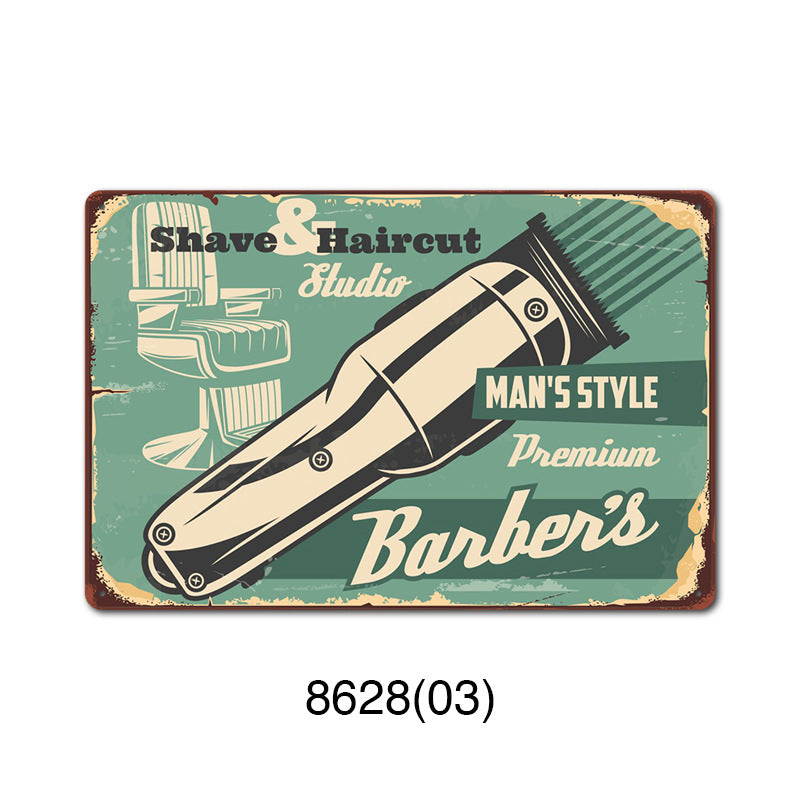 Retro Tin Wall Art - Barbershop Background Framed or Frameless Decorative Painting
