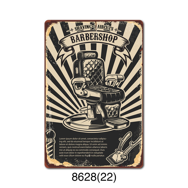 Retro Tin Wall Art - Barbershop Background Framed or Frameless Decorative Painting