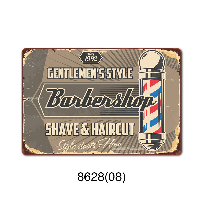 Retro Tin Wall Art - Barbershop Background Framed or Frameless Decorative Painting