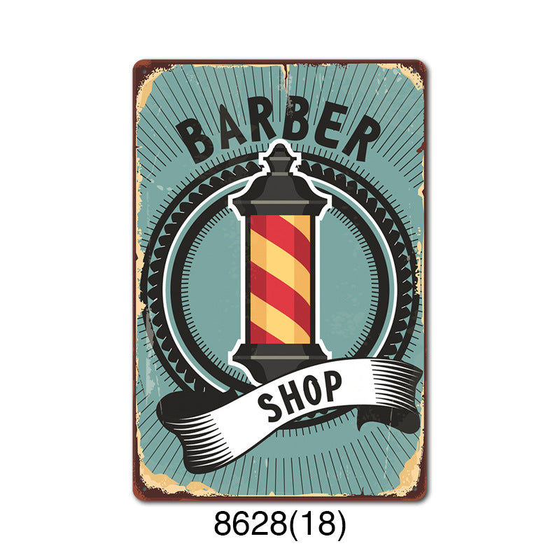 Retro Tin Wall Art - Barbershop Background Framed or Frameless Decorative Painting