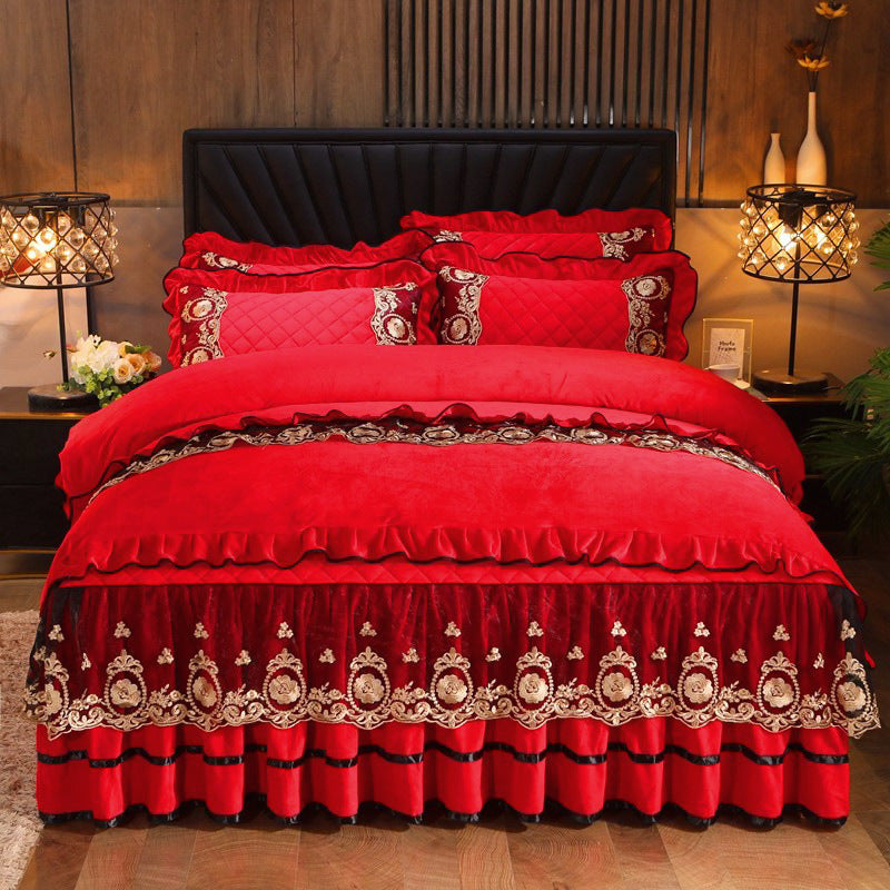 Lace Edge Bedskirt with Pillowcases - Home Textiles for Bed & Bedroom Decor
