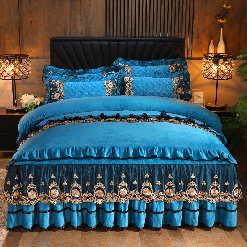 Lace Edge Bedskirt with Pillowcases - Home Textiles for Bed & Bedroom Decor