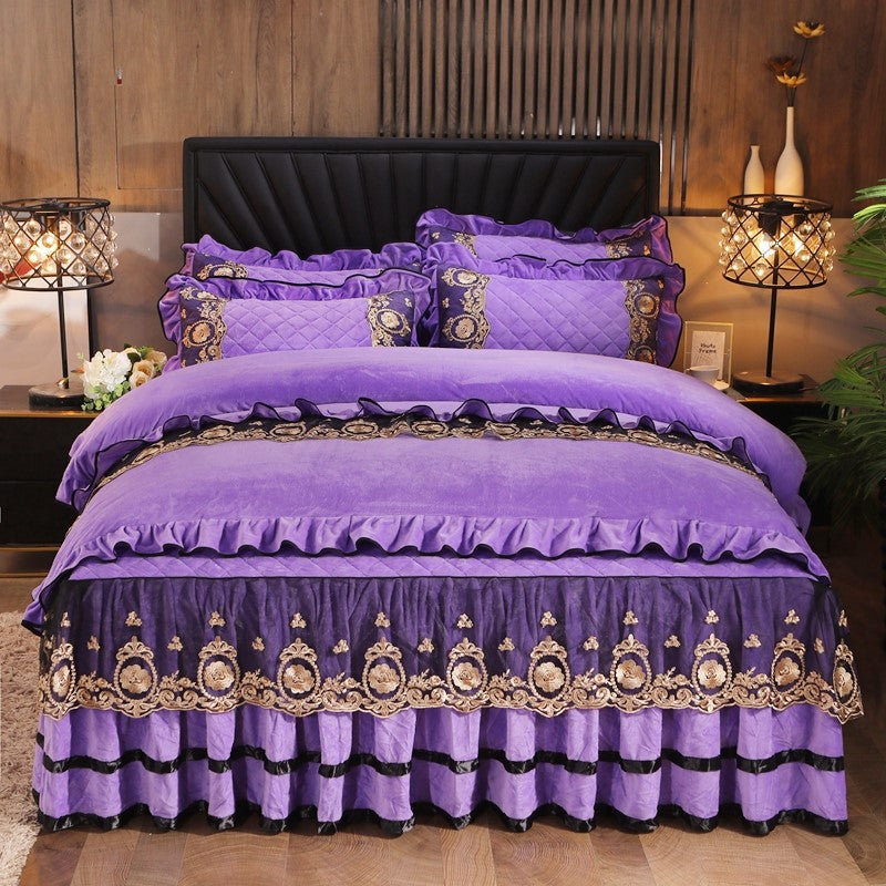 Lace Edge Bedskirt with Pillowcases - Home Textiles for Bed & Bedroom Decor