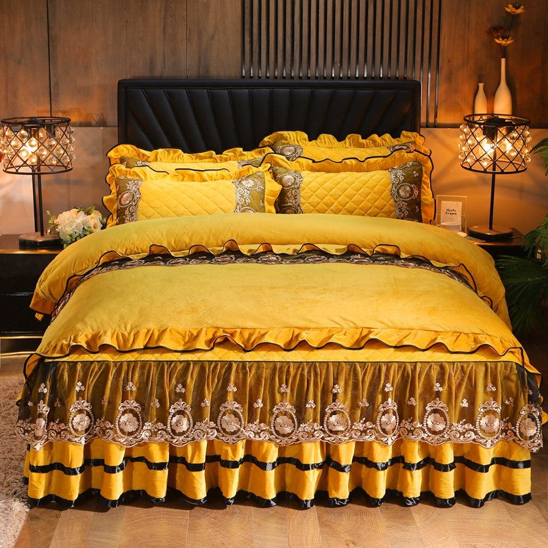 Lace Edge Bedskirt with Pillowcases - Home Textiles for Bed & Bedroom Decor