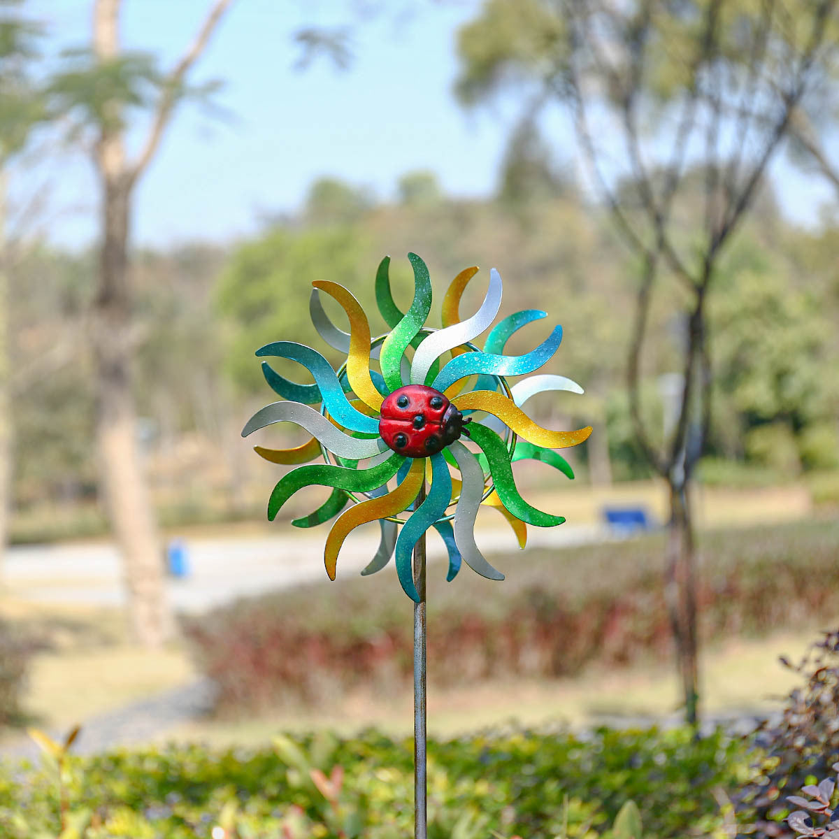 Metal Windmill Garden Decor with Hummingbird or Sunflower Finish - Lawn Yard Ornament