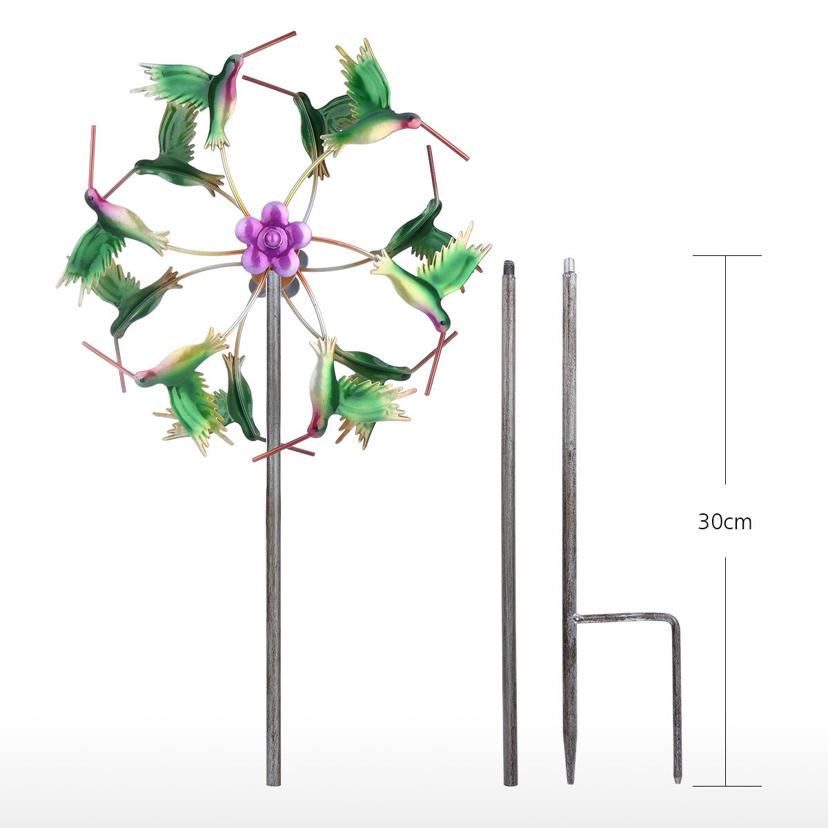 Metal Windmill Garden Decor with Hummingbird or Sunflower Finish - Lawn Yard Ornament